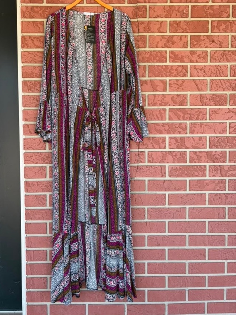 Boho Striped Floral Maxi Dress in Pink and Olive
